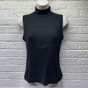 CABLE & GAUGE Sz L Black Silk Blend Sleeveless High Mock Neck Ribbed Blouse •VG‼